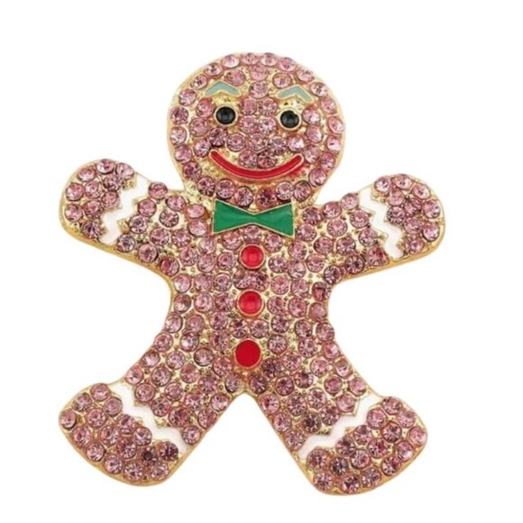 Betsey Johnson Brooch Pink Crystal Gingerbread Man Pin - Picture 1 of 2